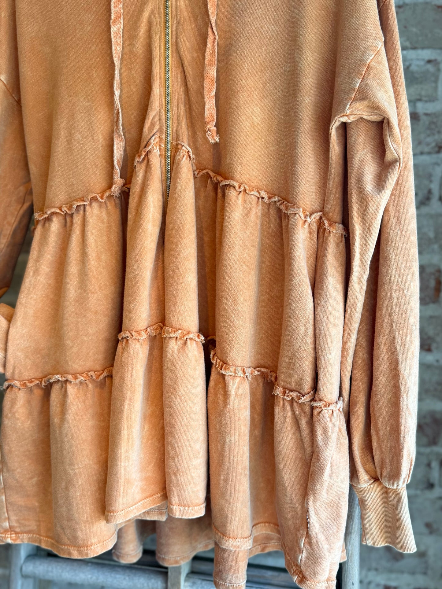 Mineral Washed Ruffle Jacket -Orange