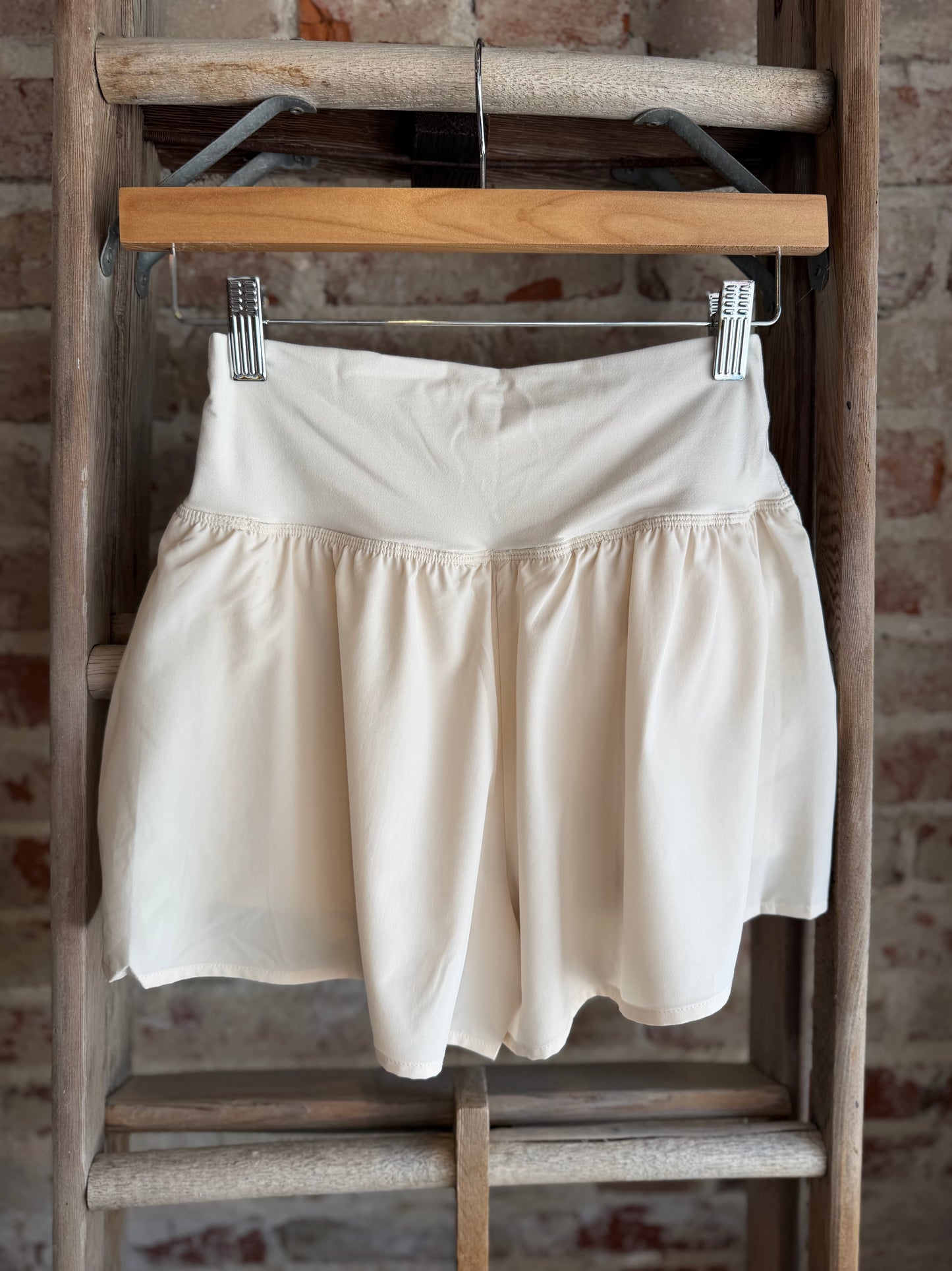 Crossover Flared Shorts -Pearl White