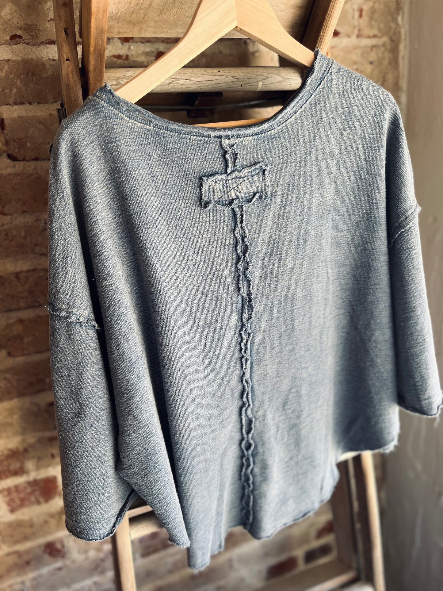 Washed Drop Shoulder Tee - Dusty Blue