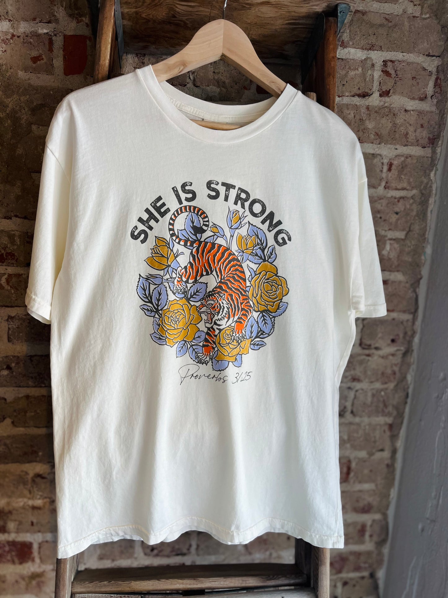She is Strong Proverbs 31:25 Tee - Cream
