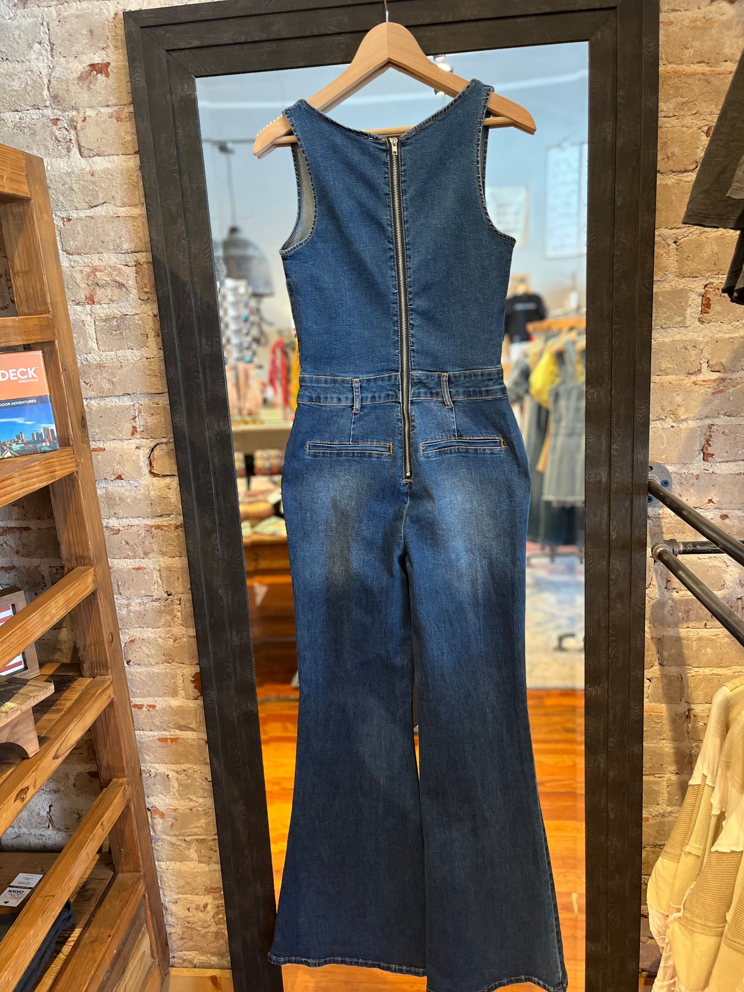 Sleeveless Stretch Wide Leg Denim Jumpsuit