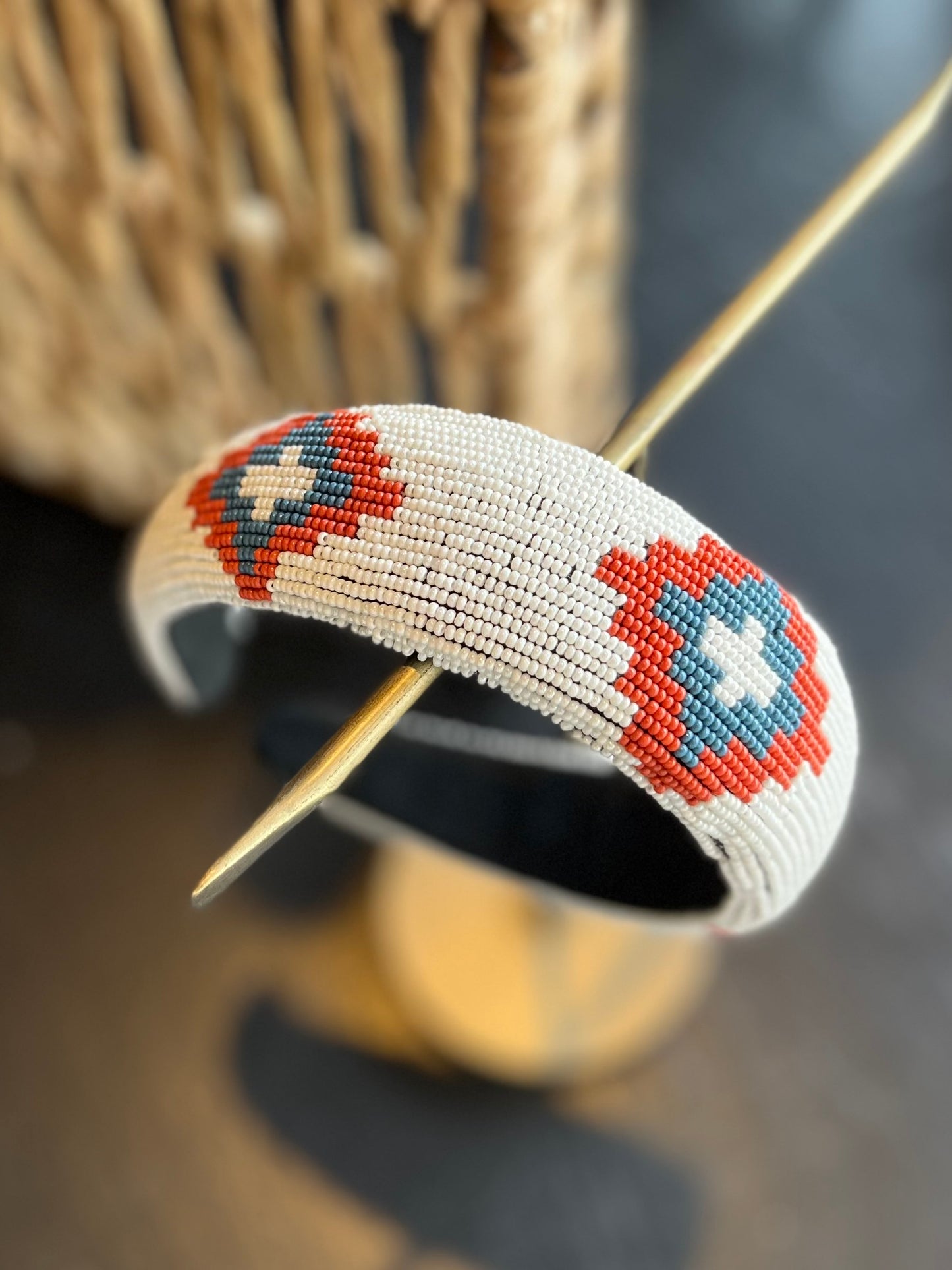 Aztec Beaded Headband - Red/White/Blue