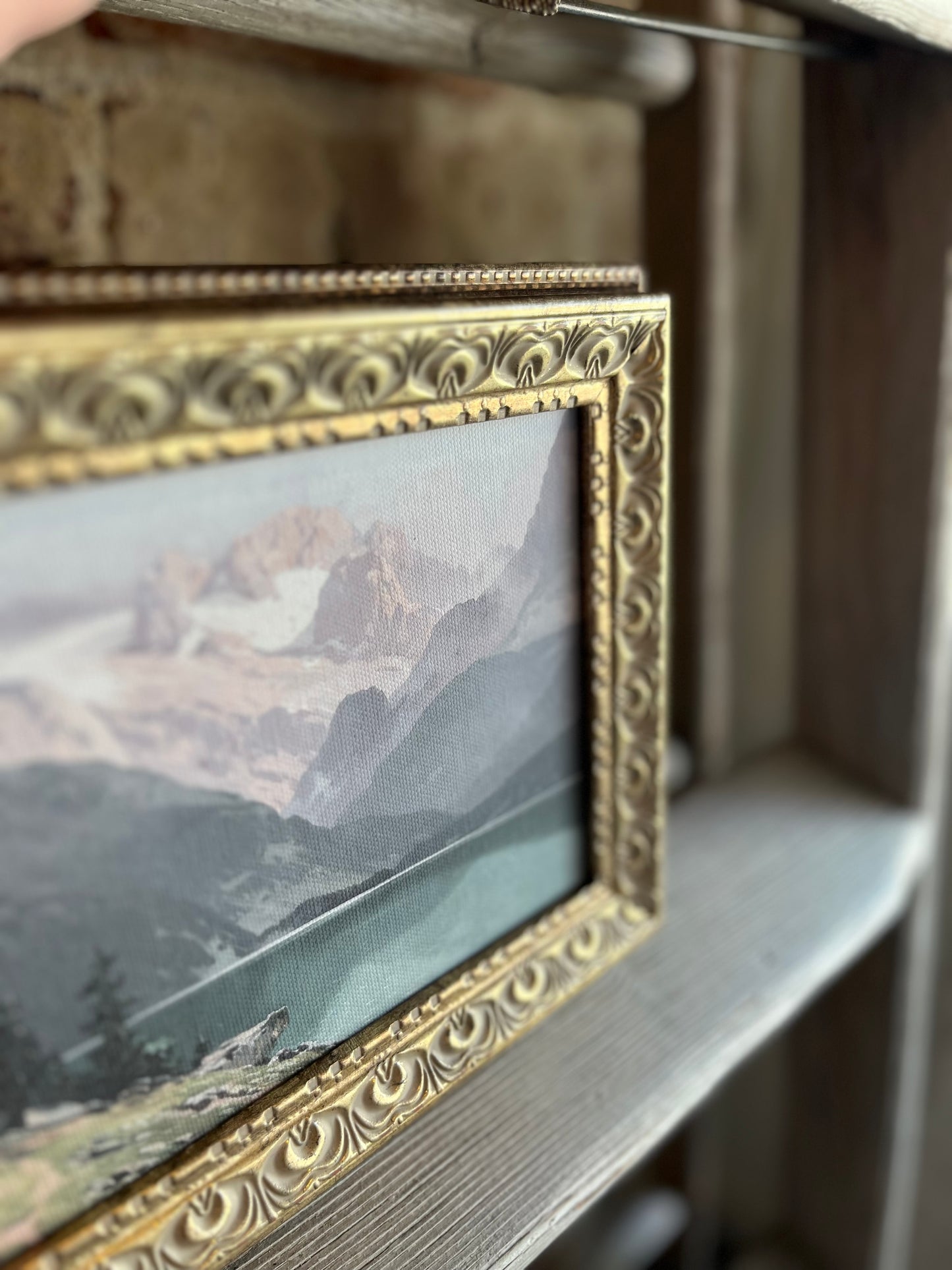 Mountain Lake View Framed Antique Art