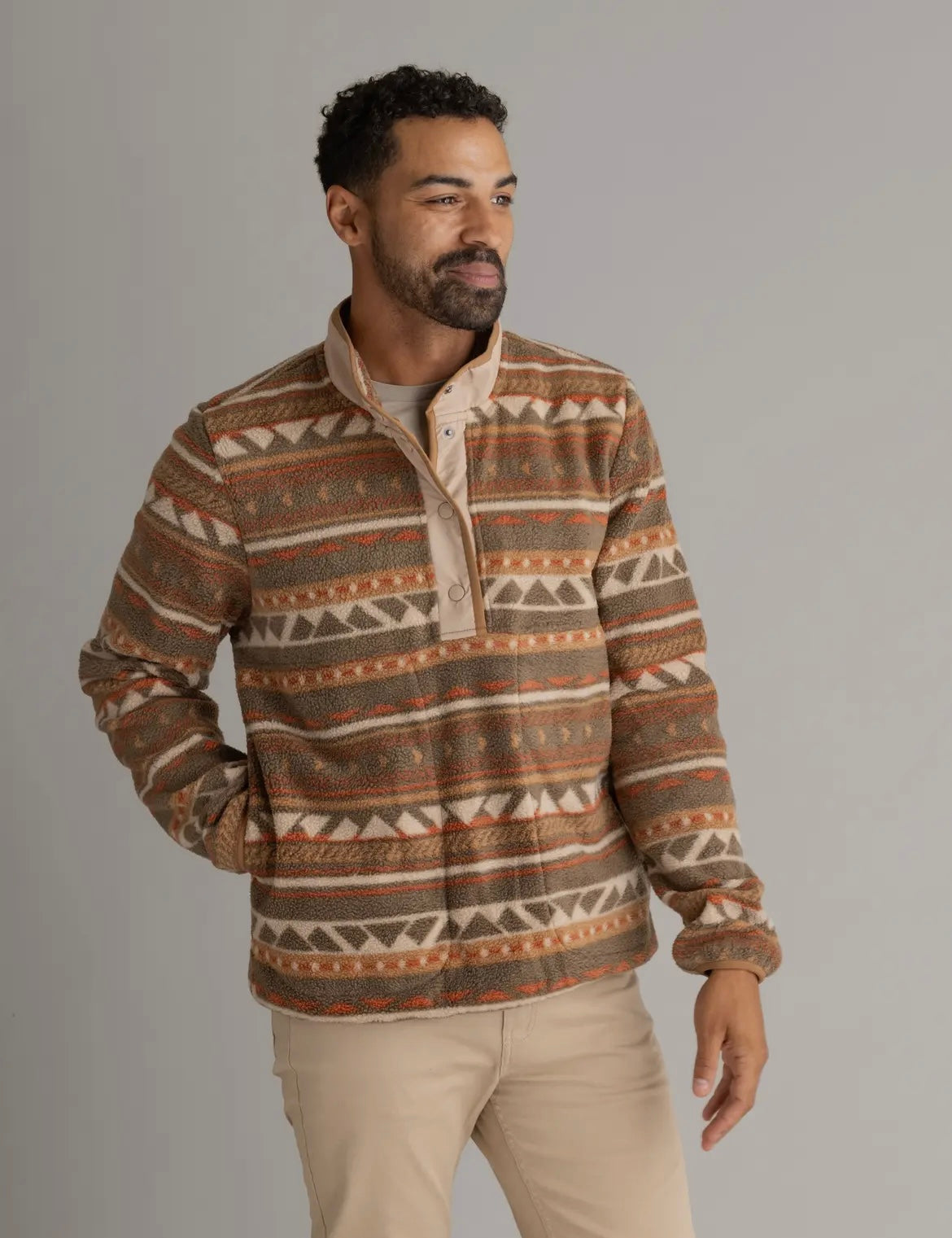 Sepia Aztec Fleece Snap Pullover - Men