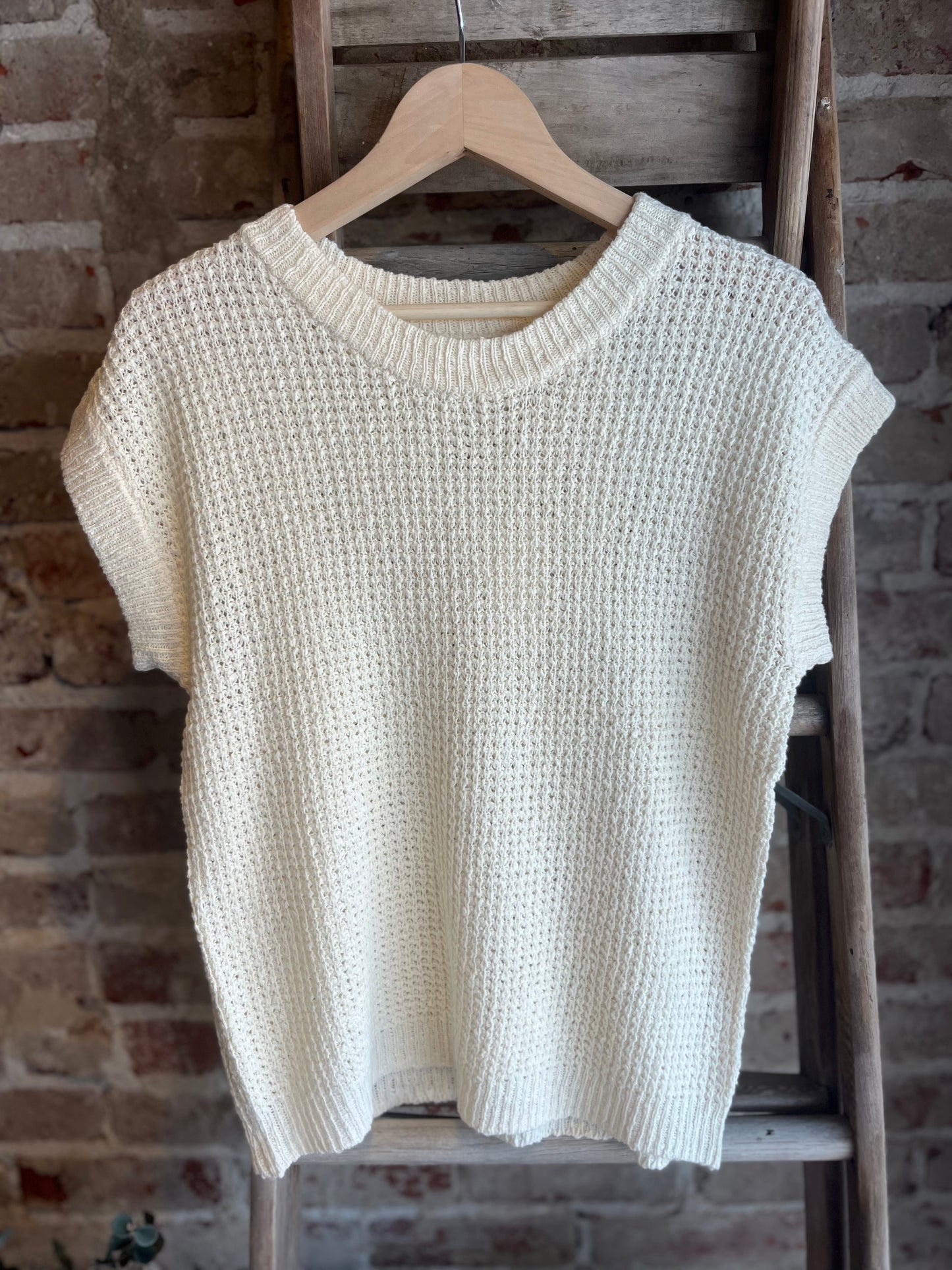Short Sleeve Knit Sweater - Cream