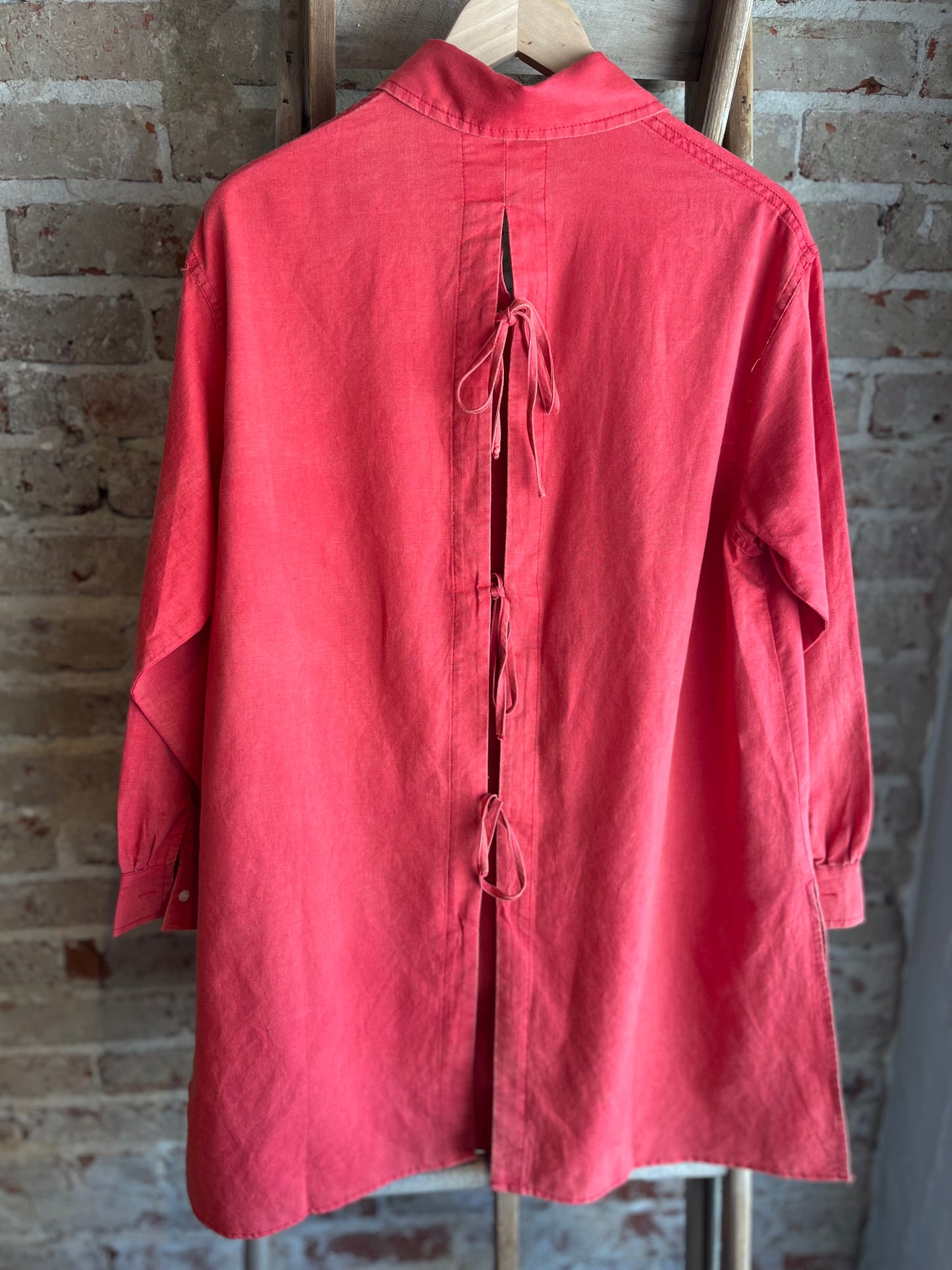 Washed Tomato Red Button Up w/ Bows