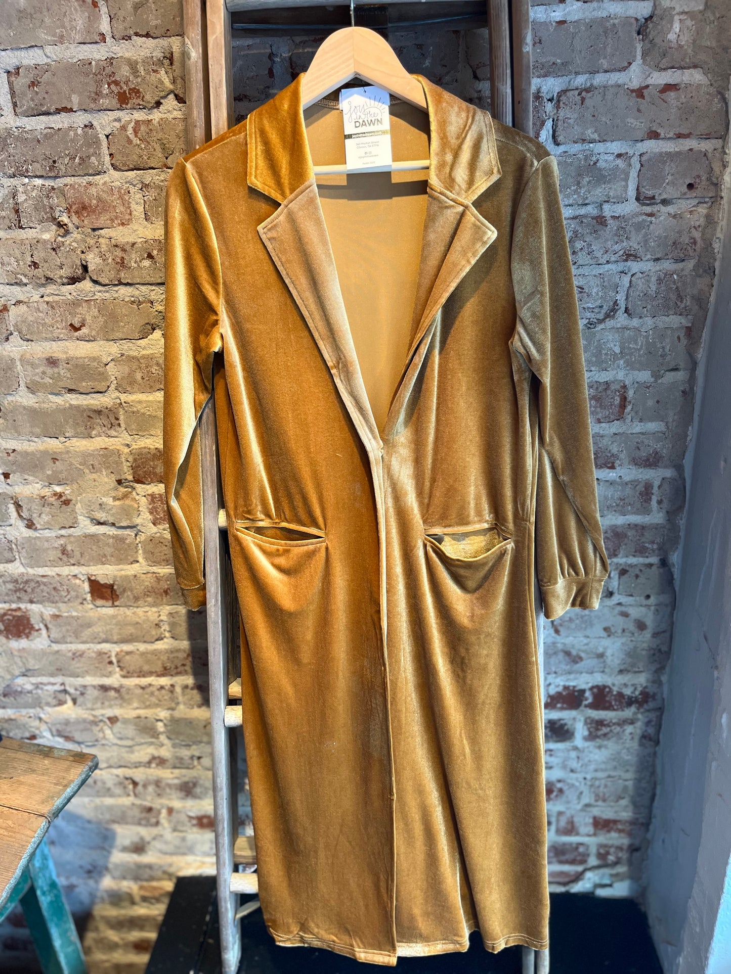 Long Velvet Cardigan- Gold/Mustard