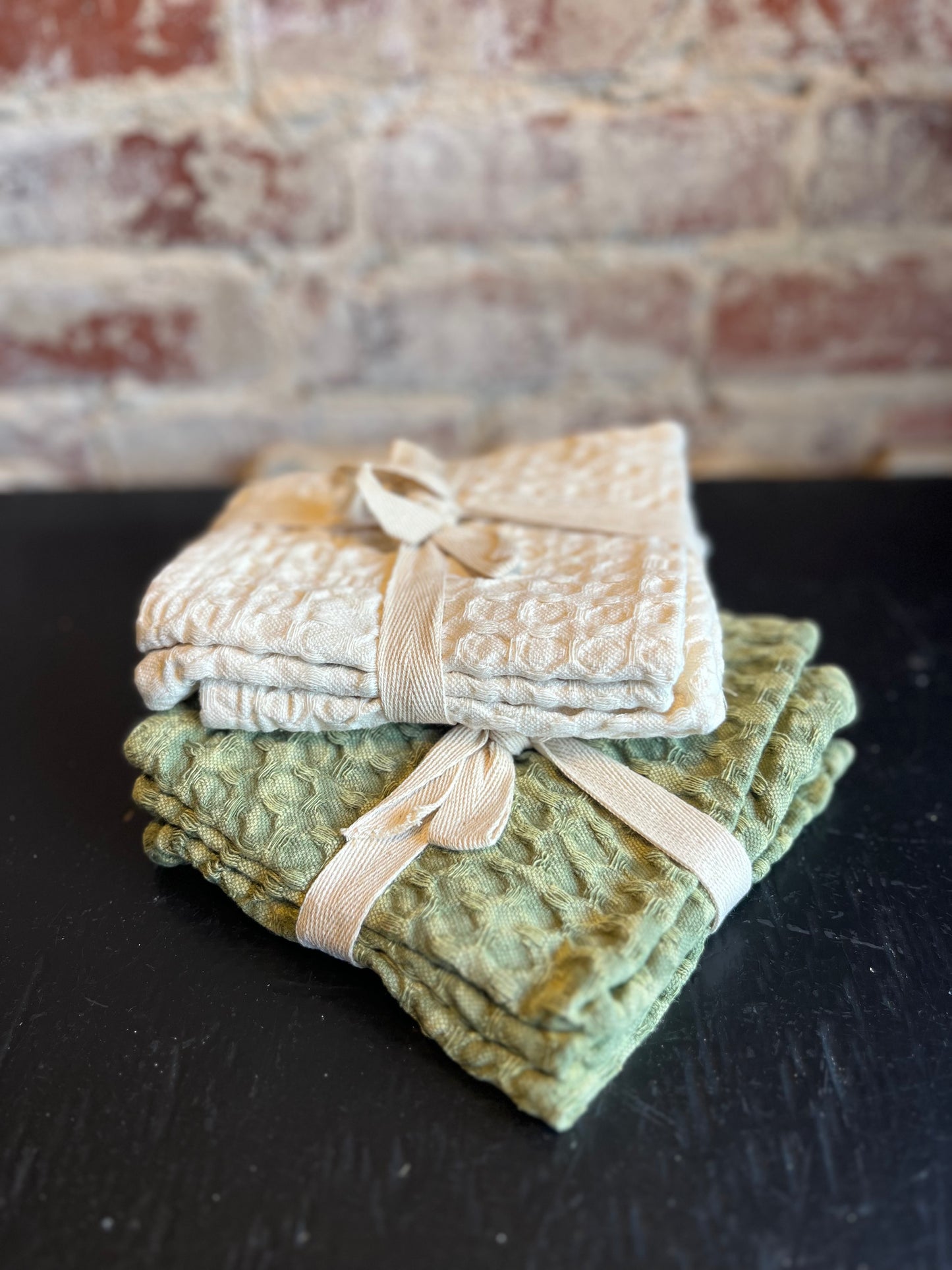Green Stonewashed Waffle Dish Cloth - Set of Three