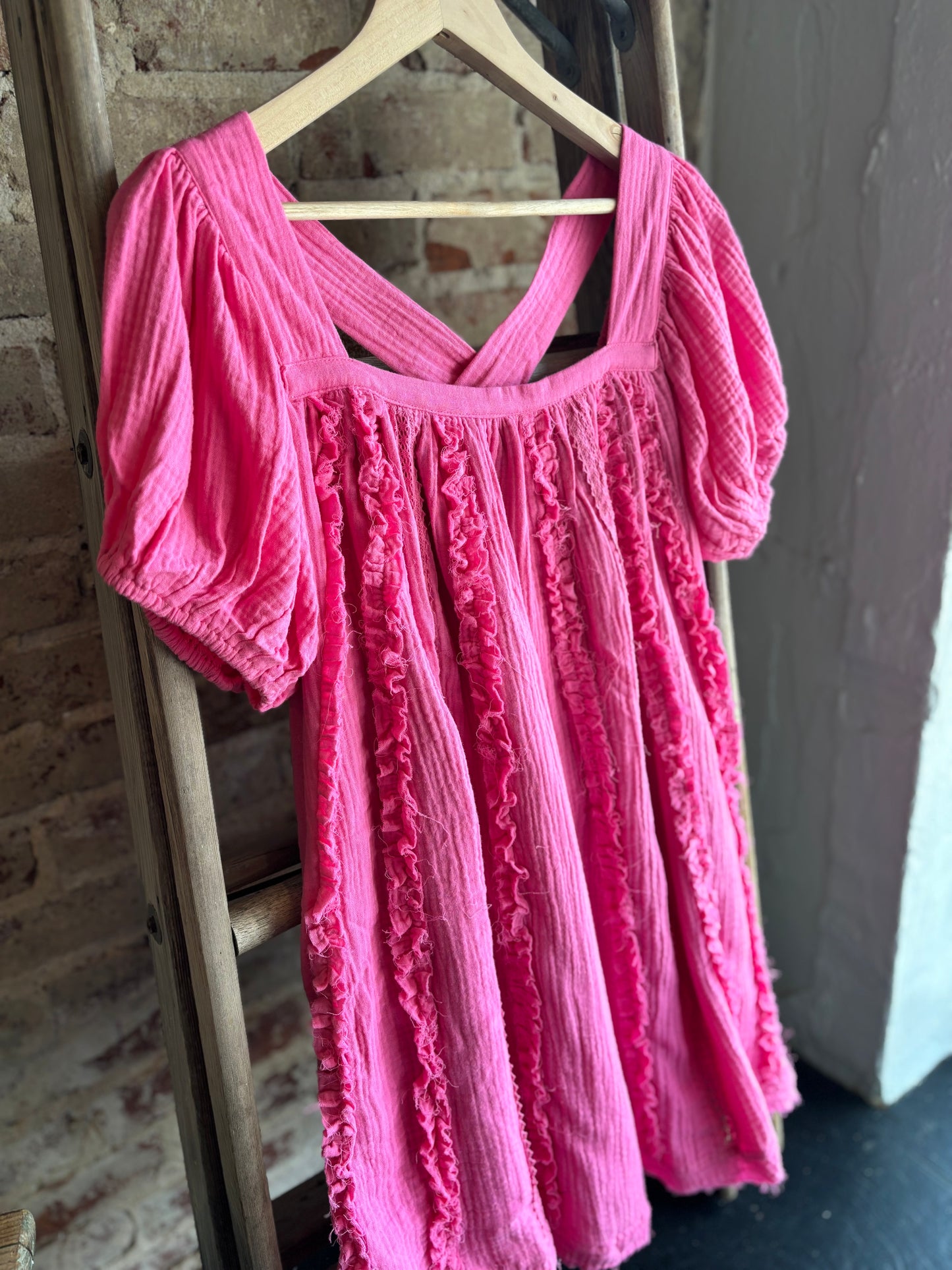 Tie Back Babydoll Mini Dress - Hot Pink