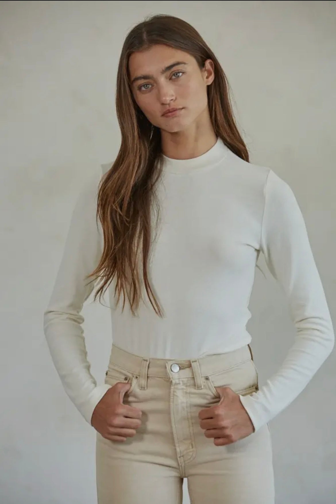 Knit Mock Neck Top- Cream
