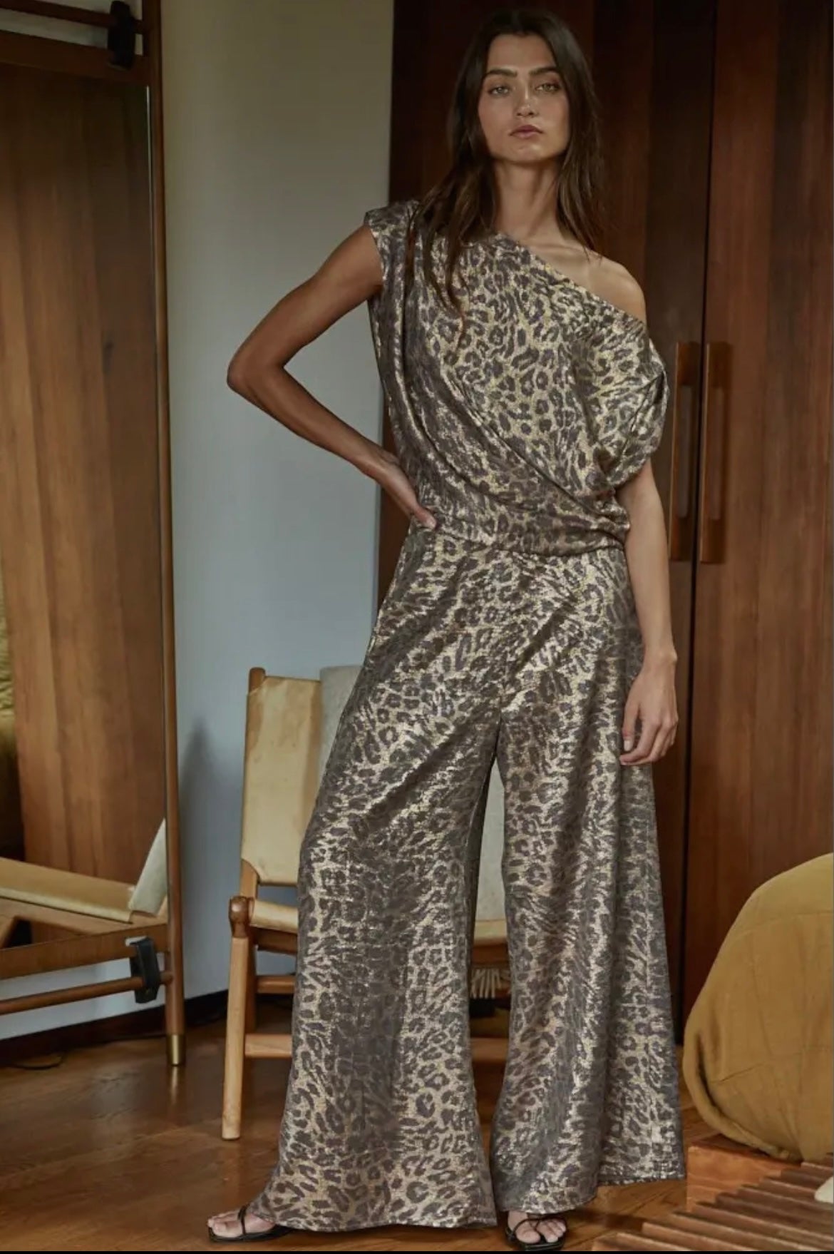 Satin Leopard Straight Leg Pants