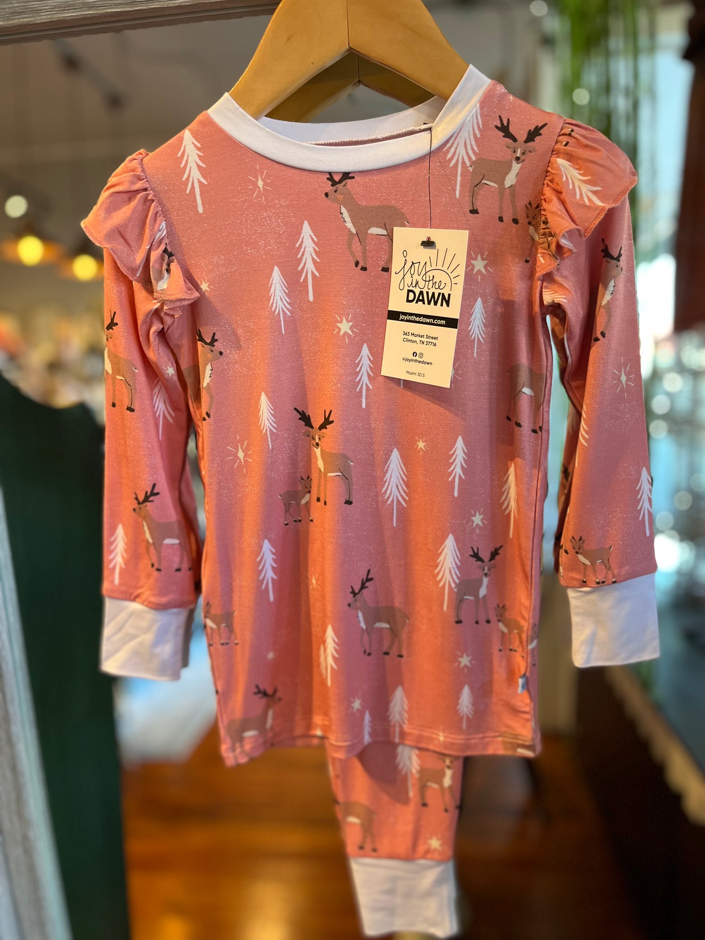 Reindeer Bamboo Two Piece Pajamas- Pink