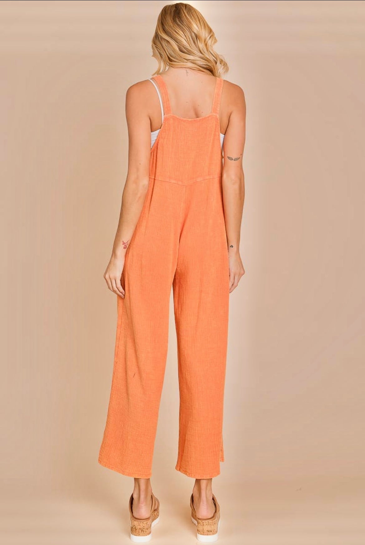 Mineral Wash Gauze Overalls- Orange