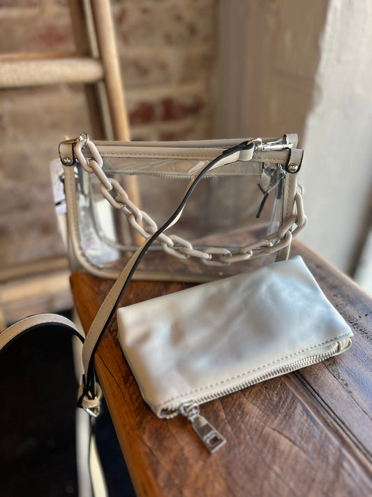 The Clear Crossbody w/ Chain- Light Gray