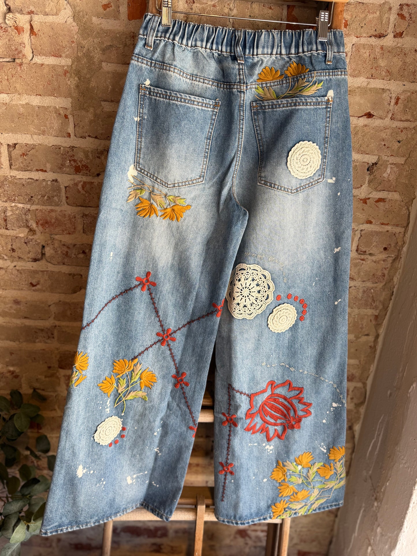 Crochet & Floral Embroidered Jeans