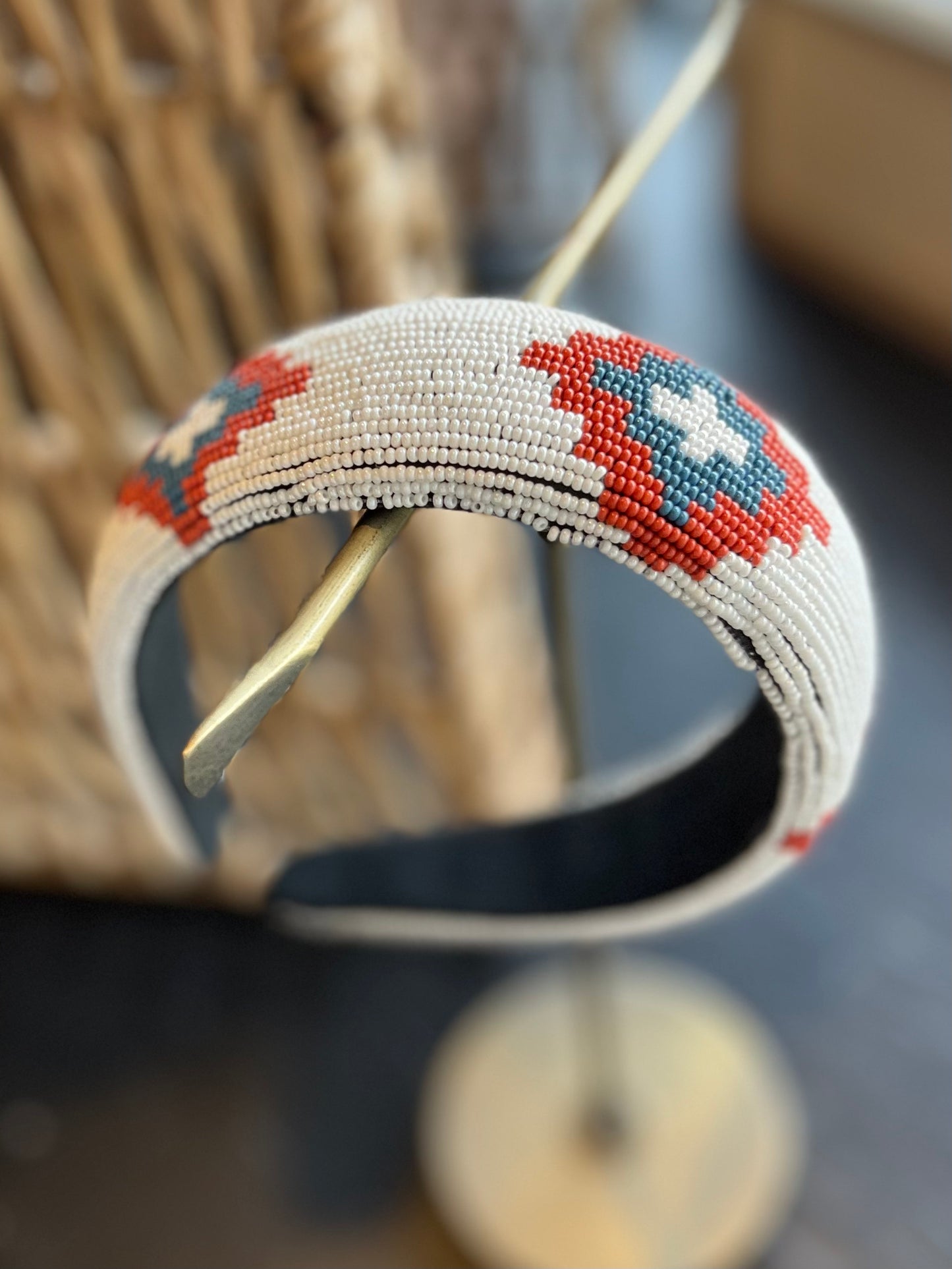 Aztec Beaded Headband - Red/White/Blue