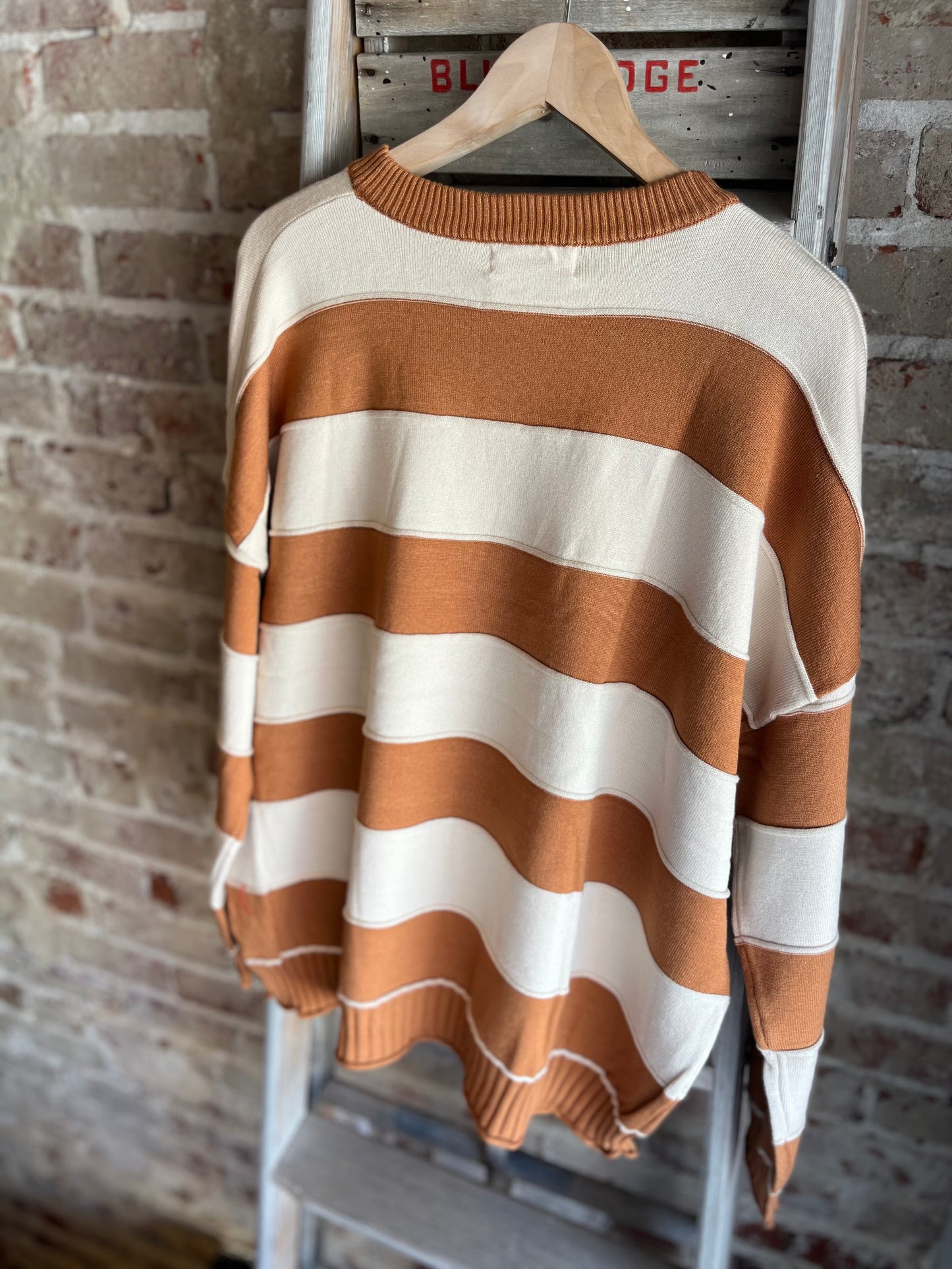 Knit Striped Crewneck Sweater - Camel