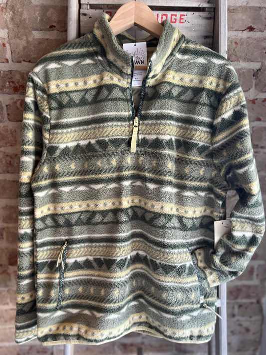 Olive Aztec Fleece Quarter Zip- Men