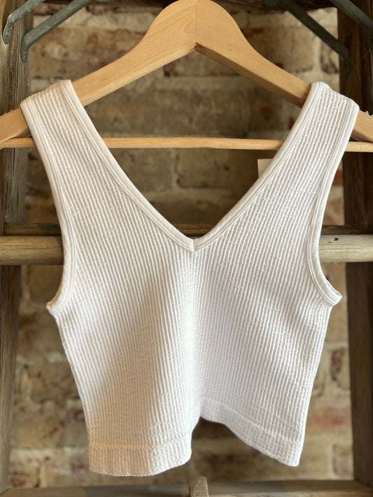 Seamless Reverse Ribbed Top- White