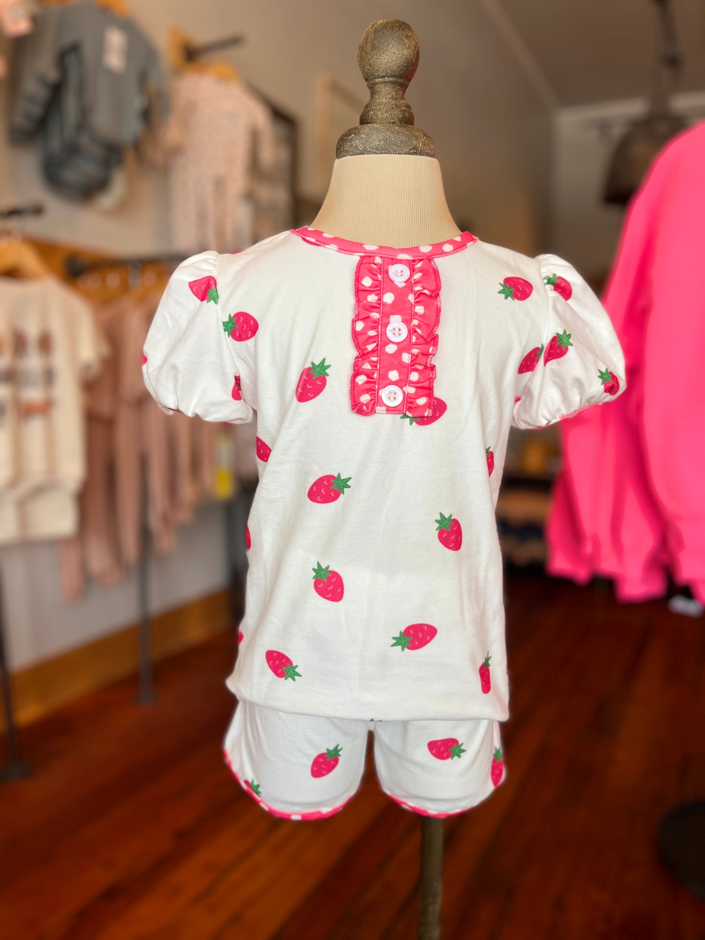 Vintage Strawberries Ruffle Pajamas- 2 piece set