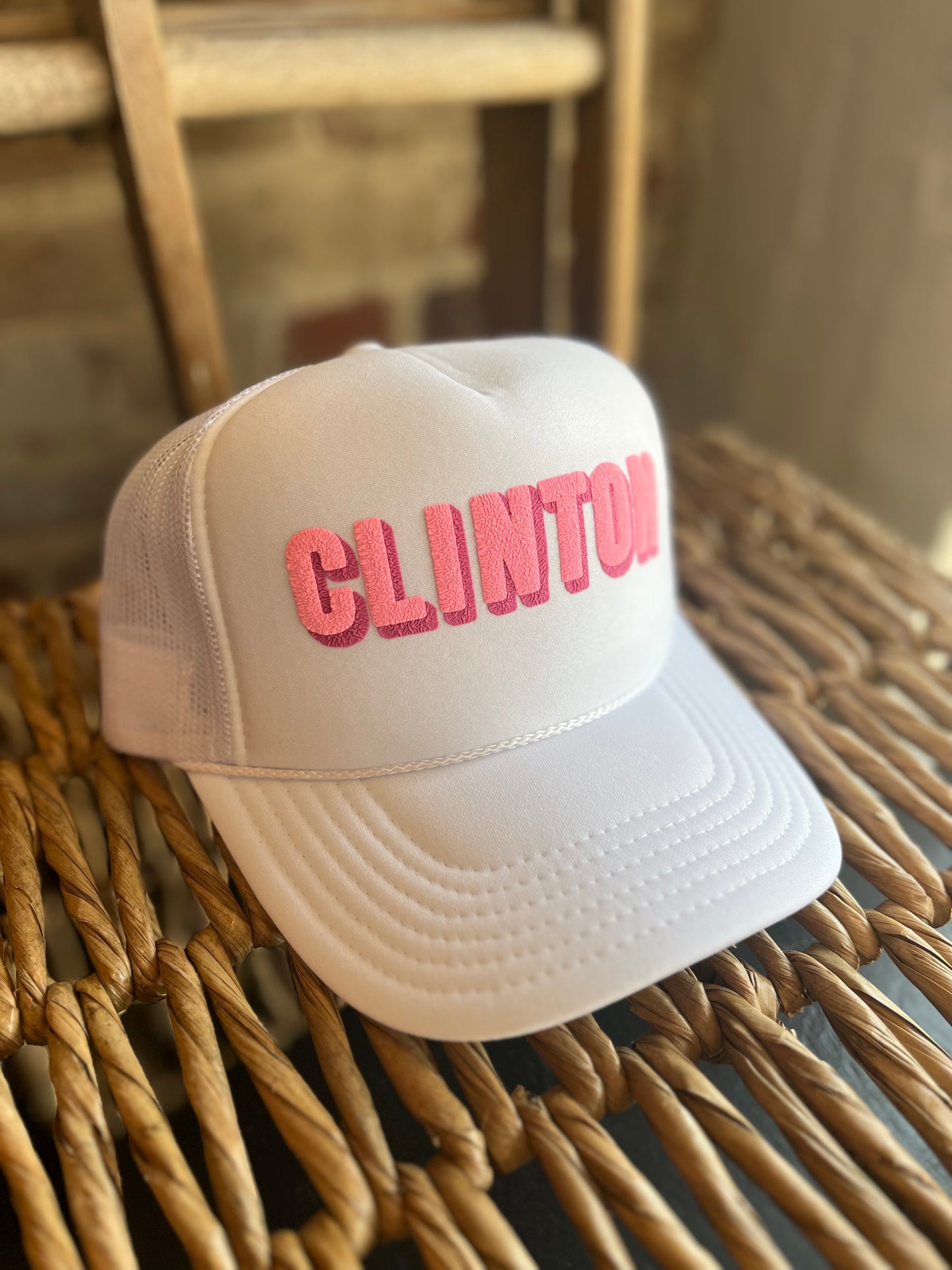 CLINTON Trucker Hat- Hot Pink/White