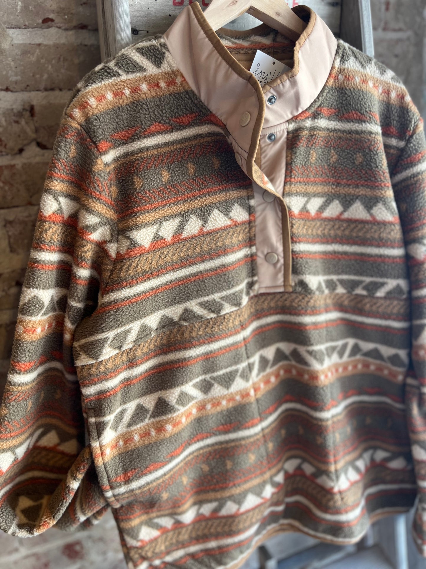 Sepia Aztec Fleece Snap Pullover - Men