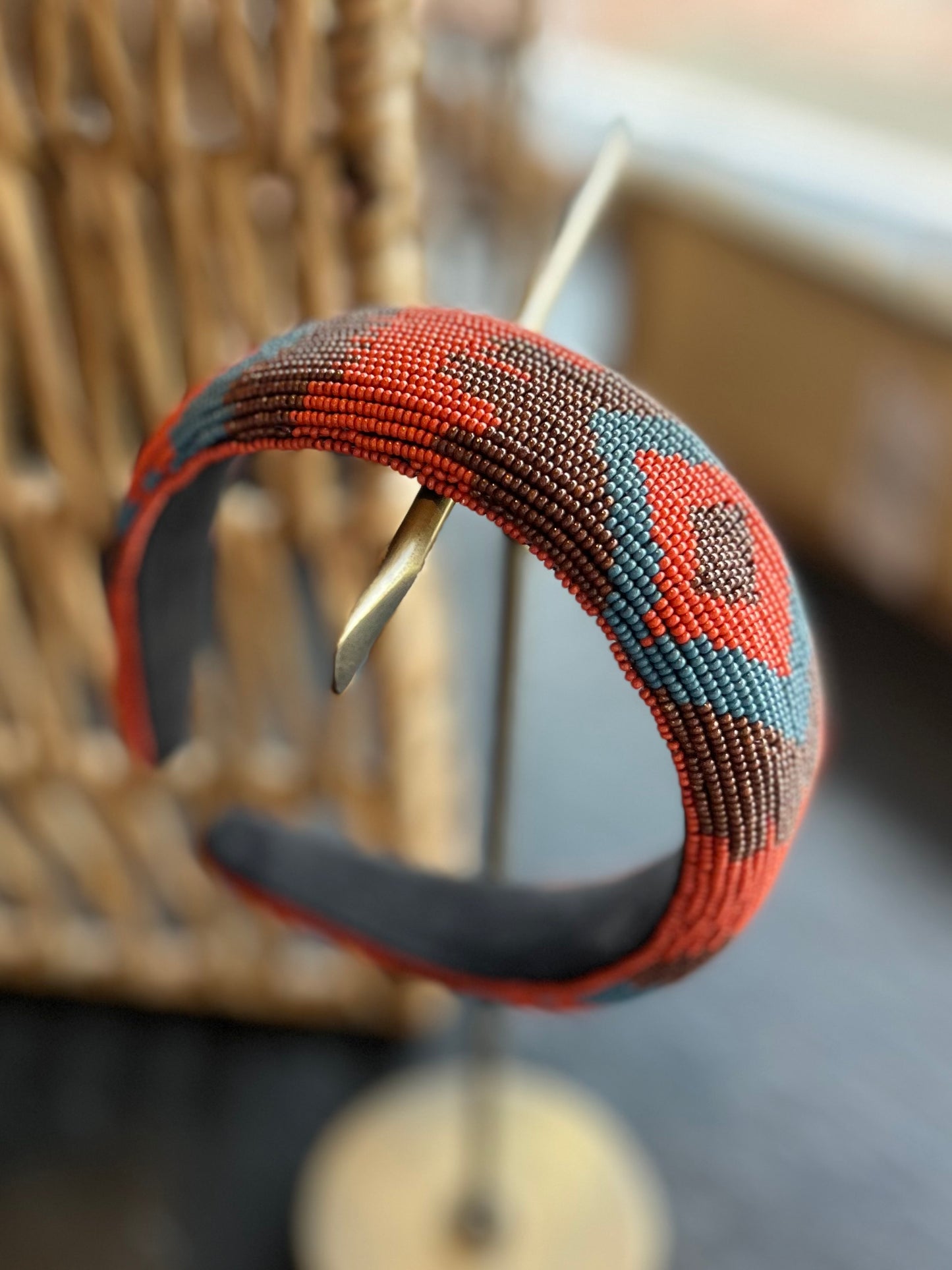 Aztec Beaded Headband - Red/Blue