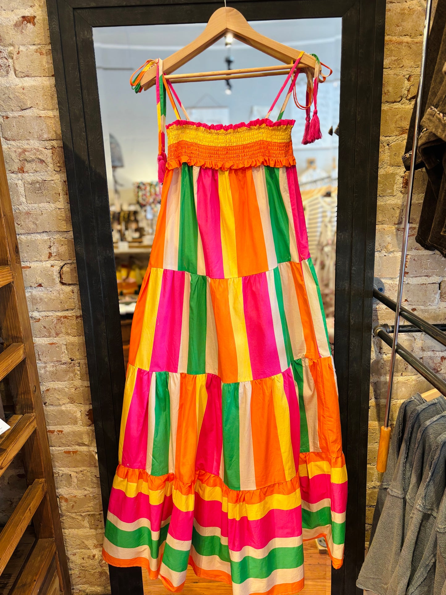 Abstract Woven Maxi Dress- Green/Orange