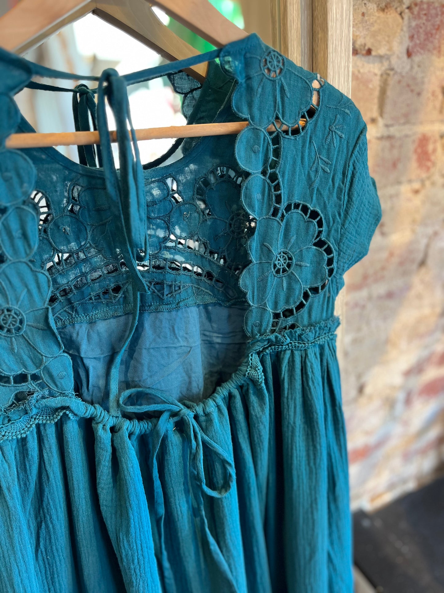 Floral Peasant Dress- Teal