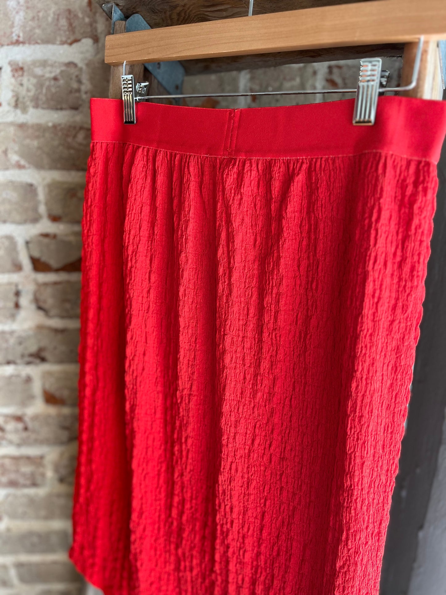 Popcorn Textured Midi Skirt -Bright Red
