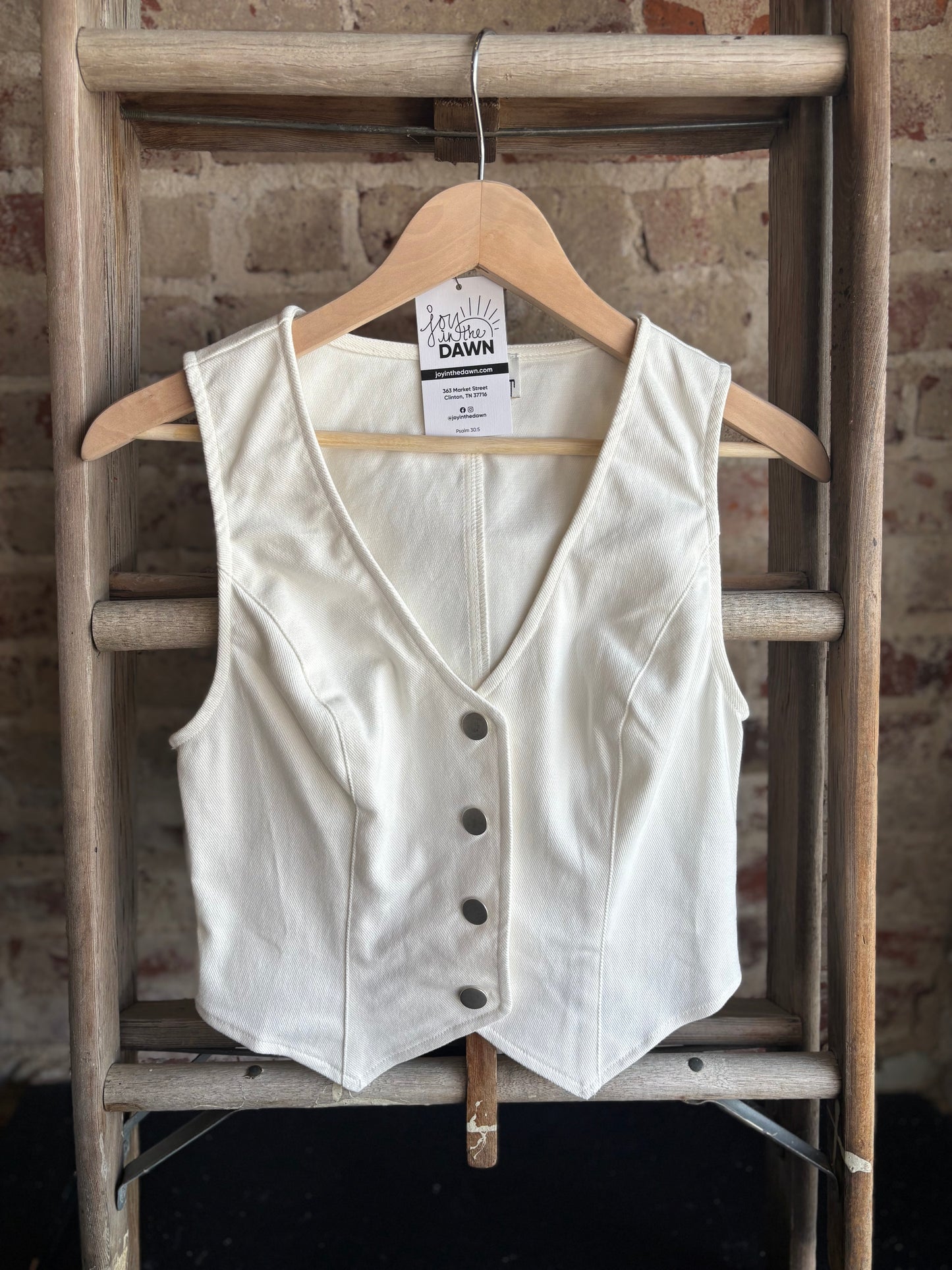 Washed Denim Vest - White