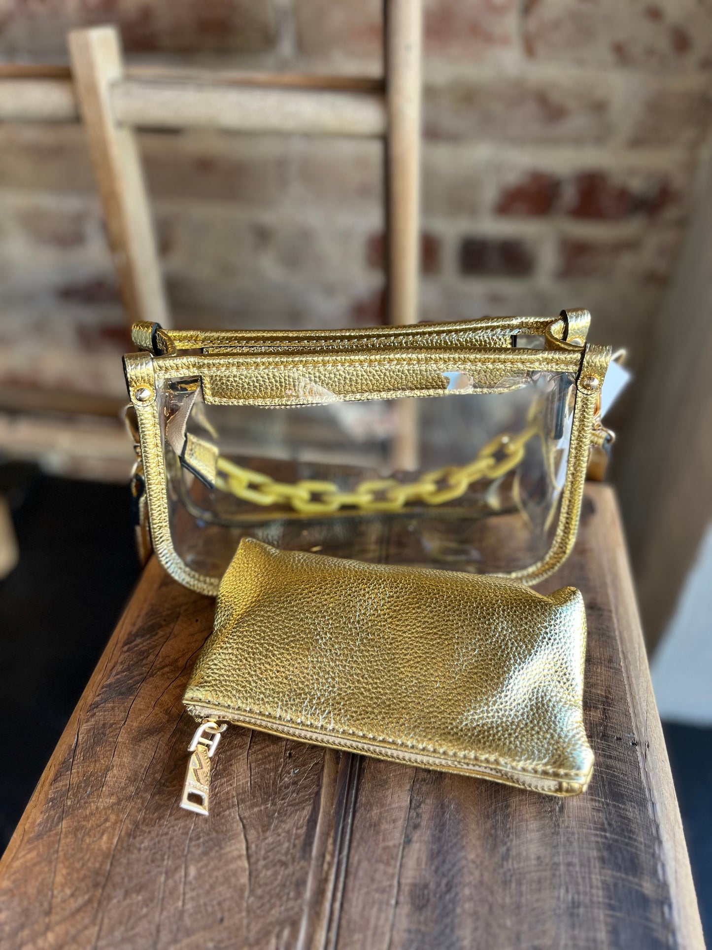 The Clear Crossbody w/ Chain- Gold