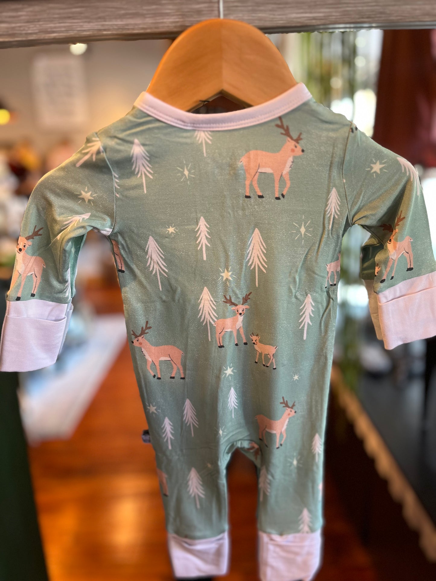 Reindeer Bamboo Onesies- Evergreen