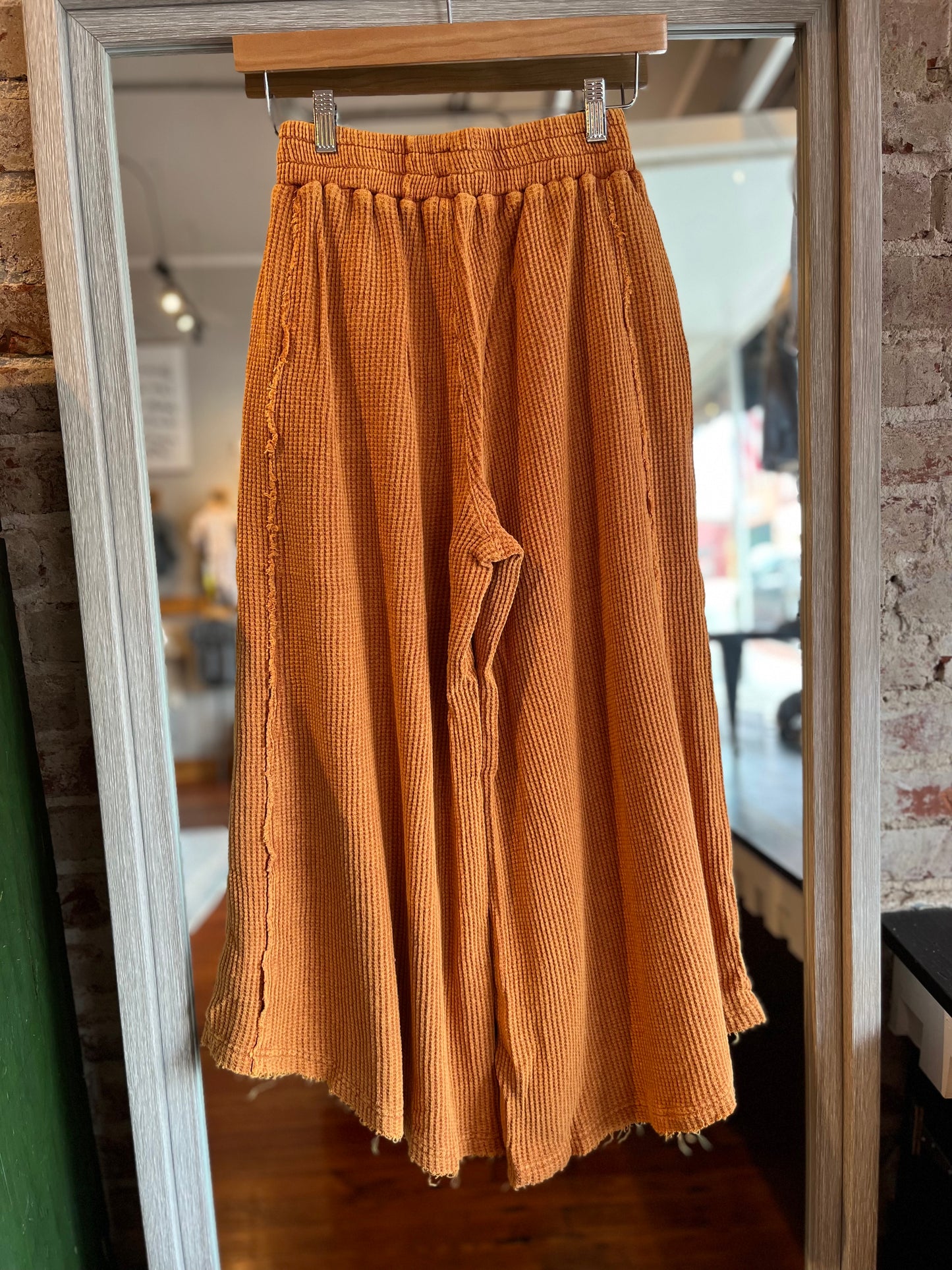 Mineral Washed Waffle Pants- Burnt Orange