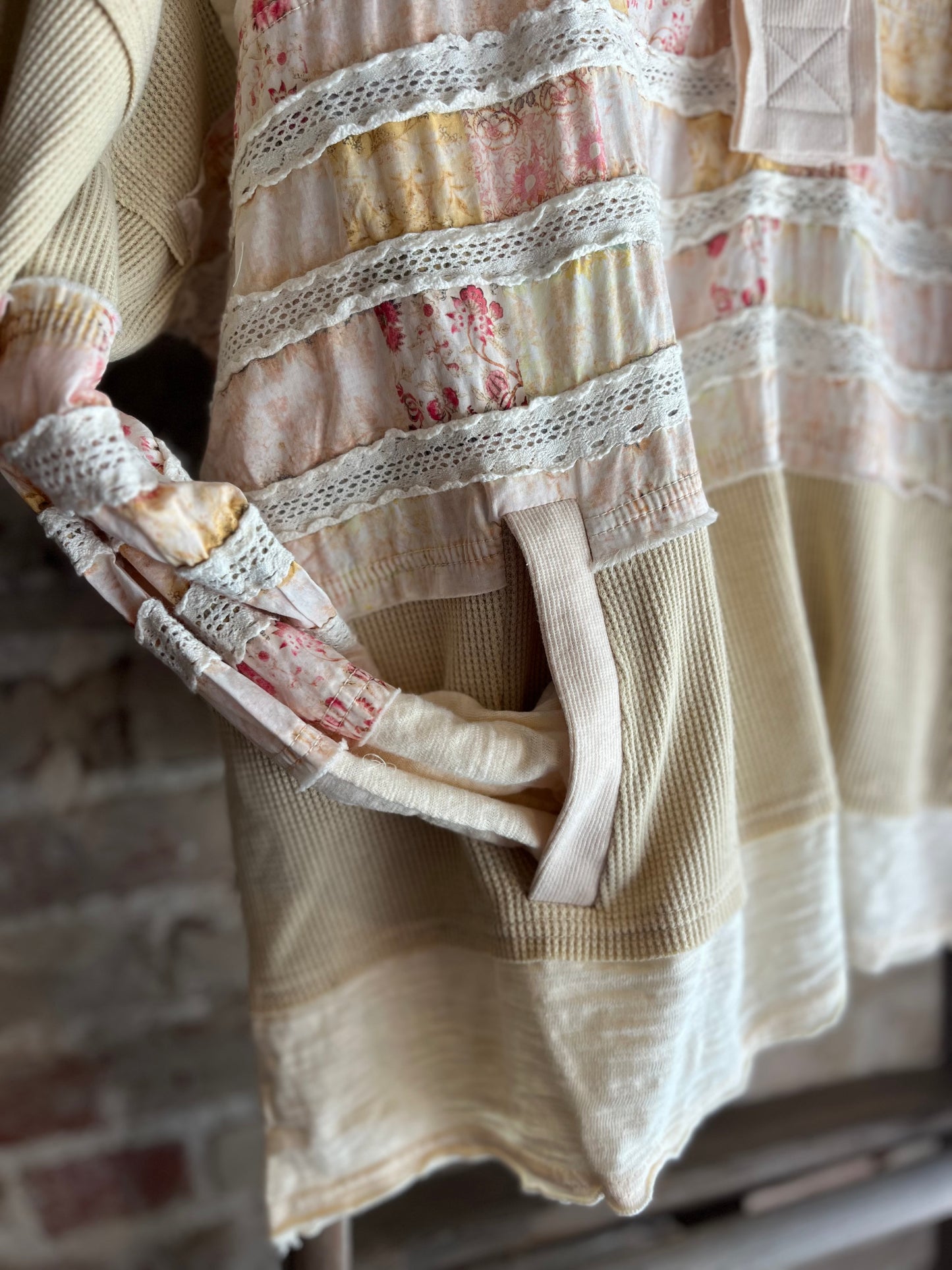 Mixed Fabric Long Sleeve Top