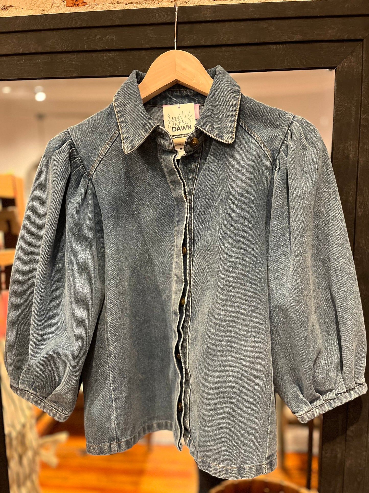 Balloon Sleeve Denim Top