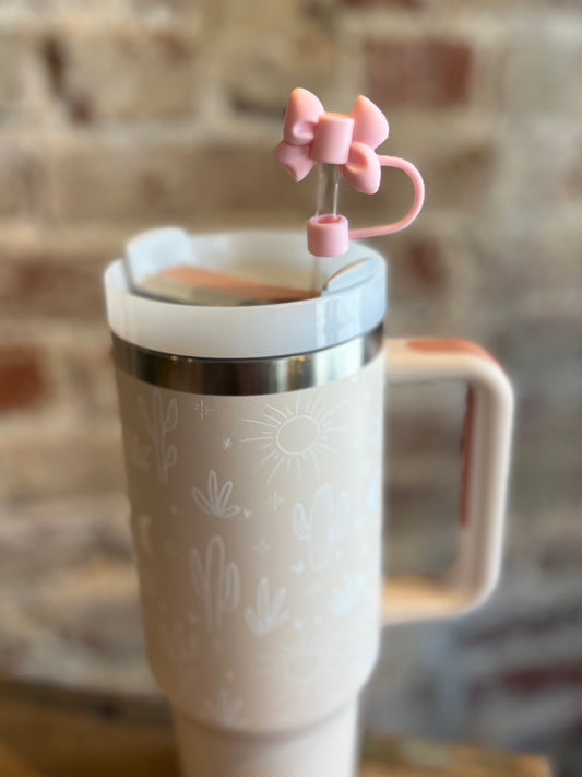 Small Pink Bow Straw Cover