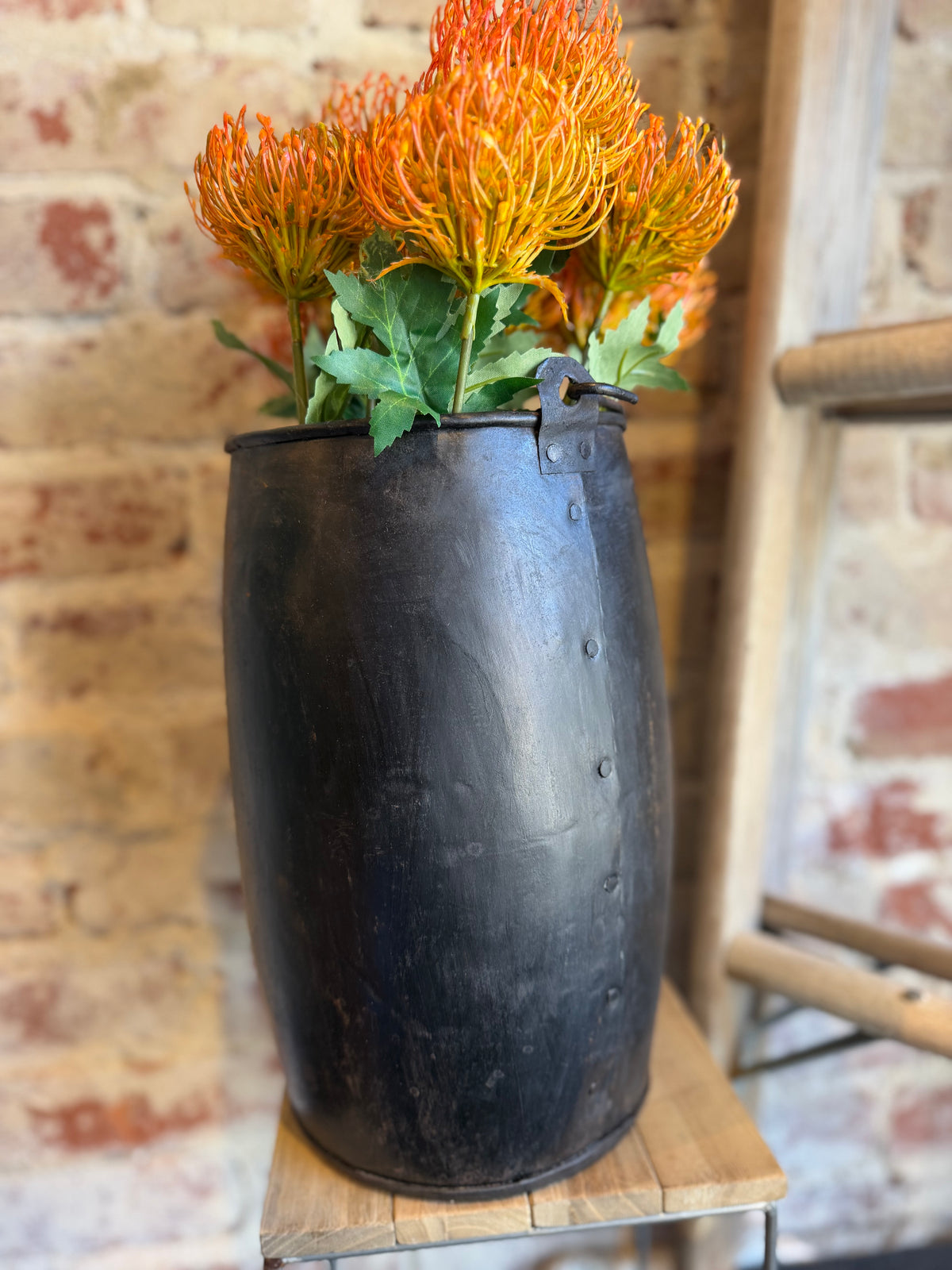 Hammered Iron Bucket Vase - Large