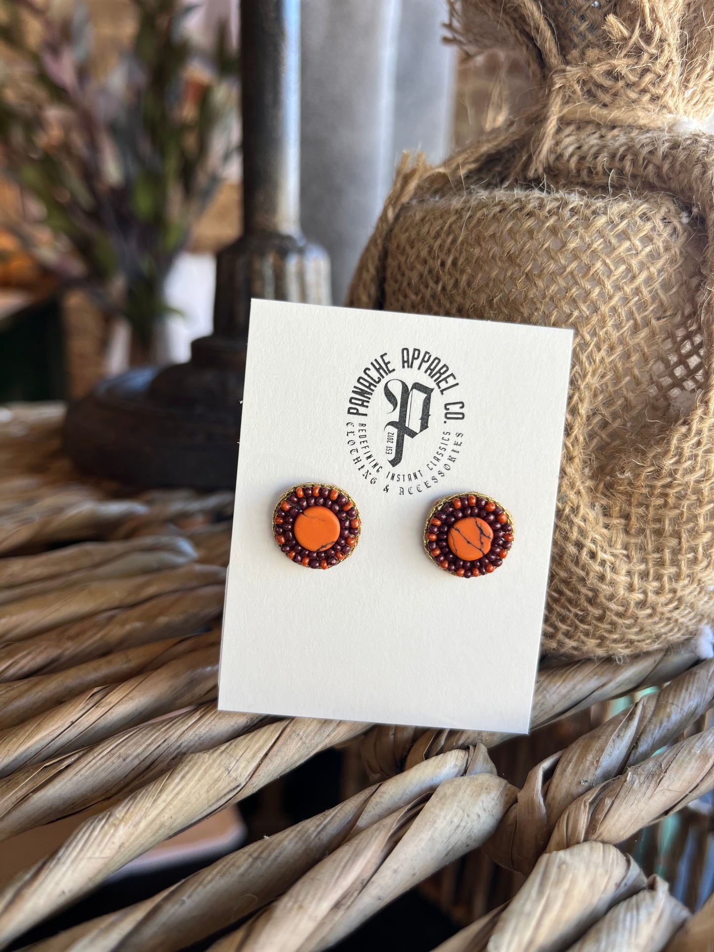 Orange & Brown Beaded Studs