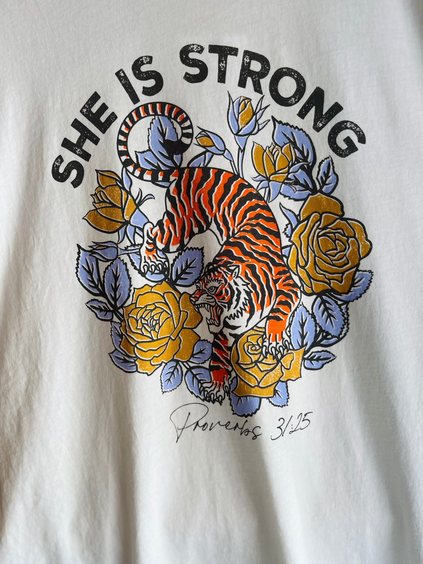 She is Strong Proverbs 31:25 Tee - Cream