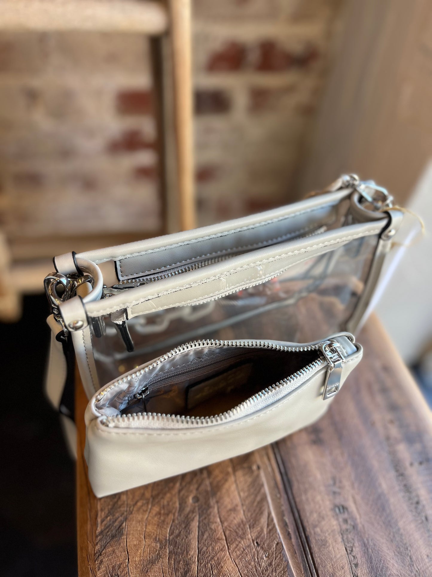 The Clear Crossbody w/ Chain- Light Gray