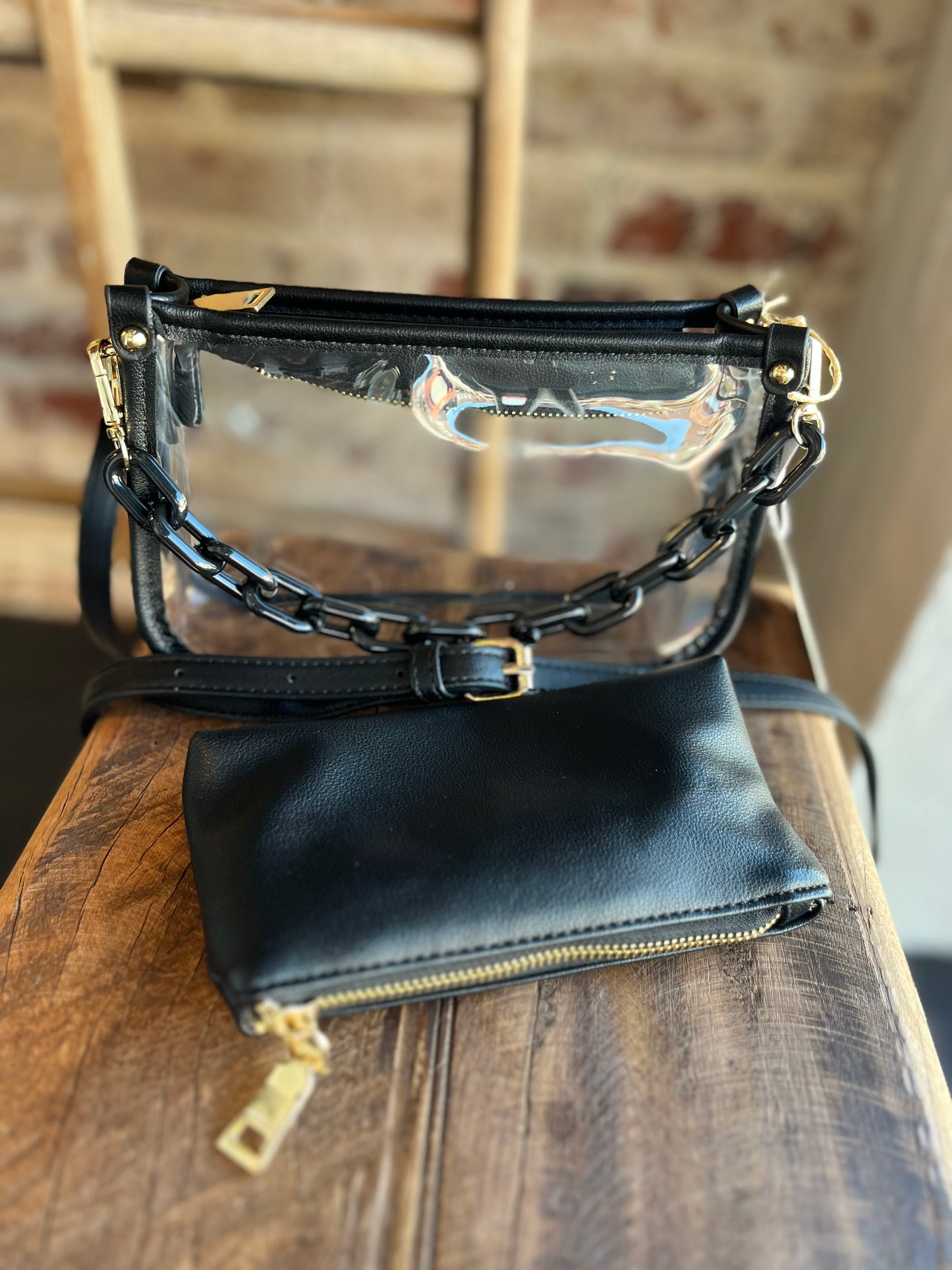 The Clear Crossbody w/ Chain- Black