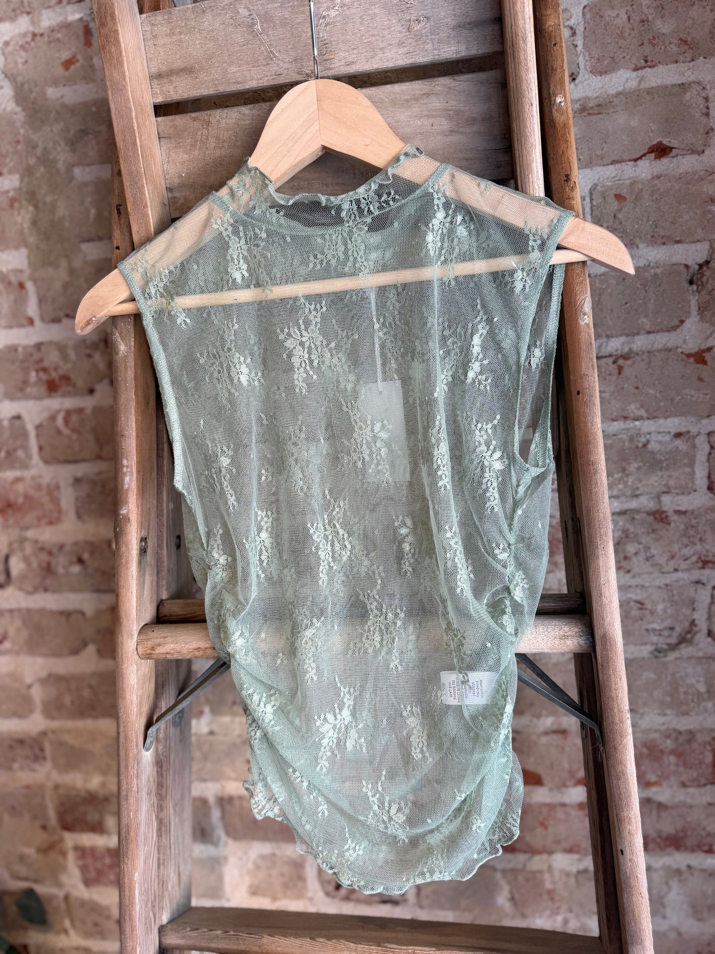 Floral Lace Muscle Top - Sage