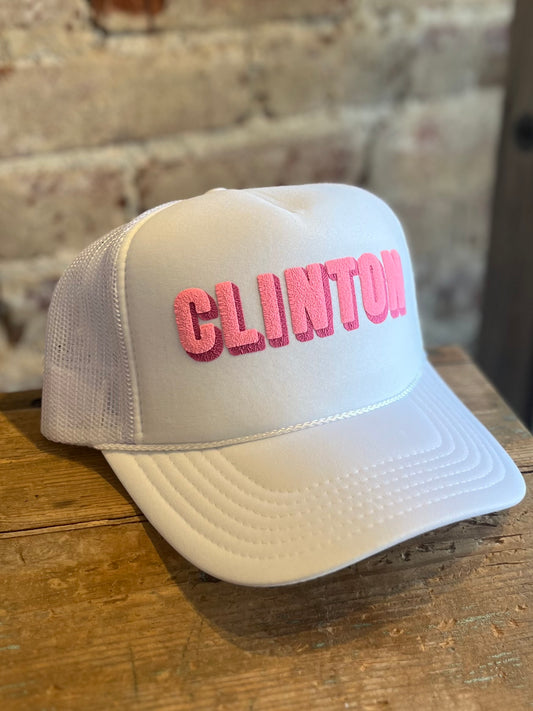 CLINTON Trucker Hat- Hot Pink/White