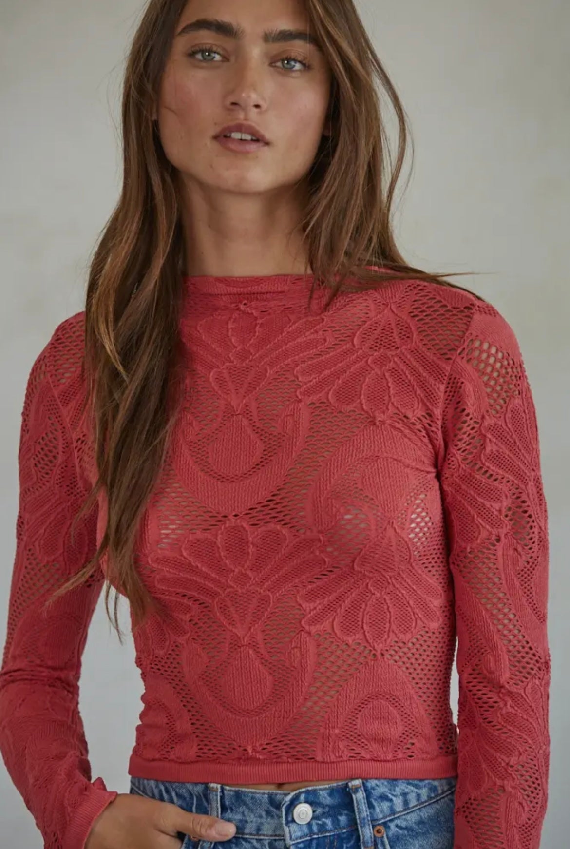 Knit Seamless Jacquard Mock Neck - Crimson