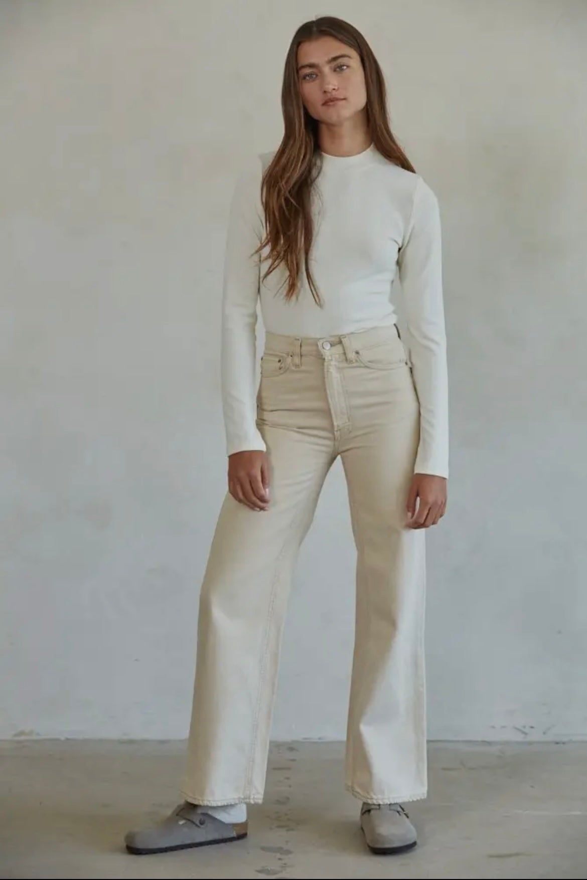 Knit Mock Neck Top- Cream