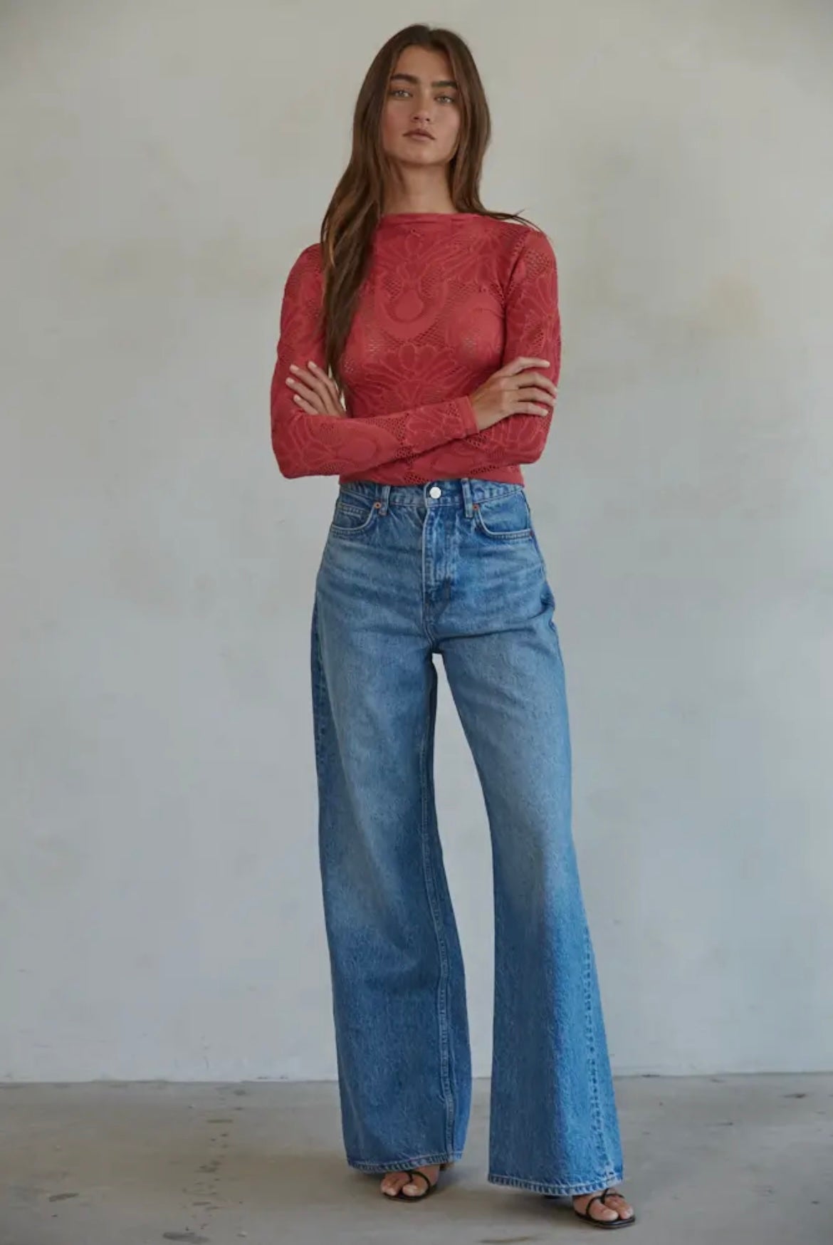Knit Seamless Jacquard Mock Neck - Crimson