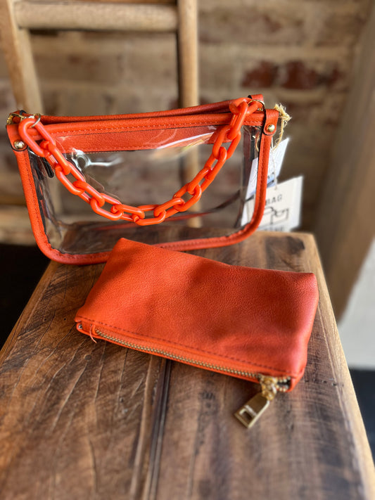 The Clear Crossbody w/ Chain- Orange