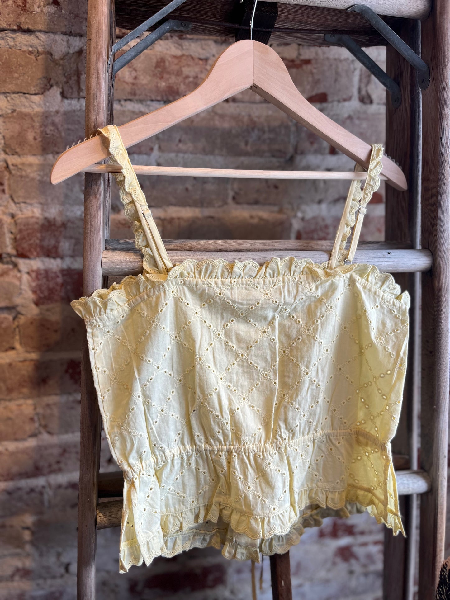 Eyelet Button Down Top - Lemon