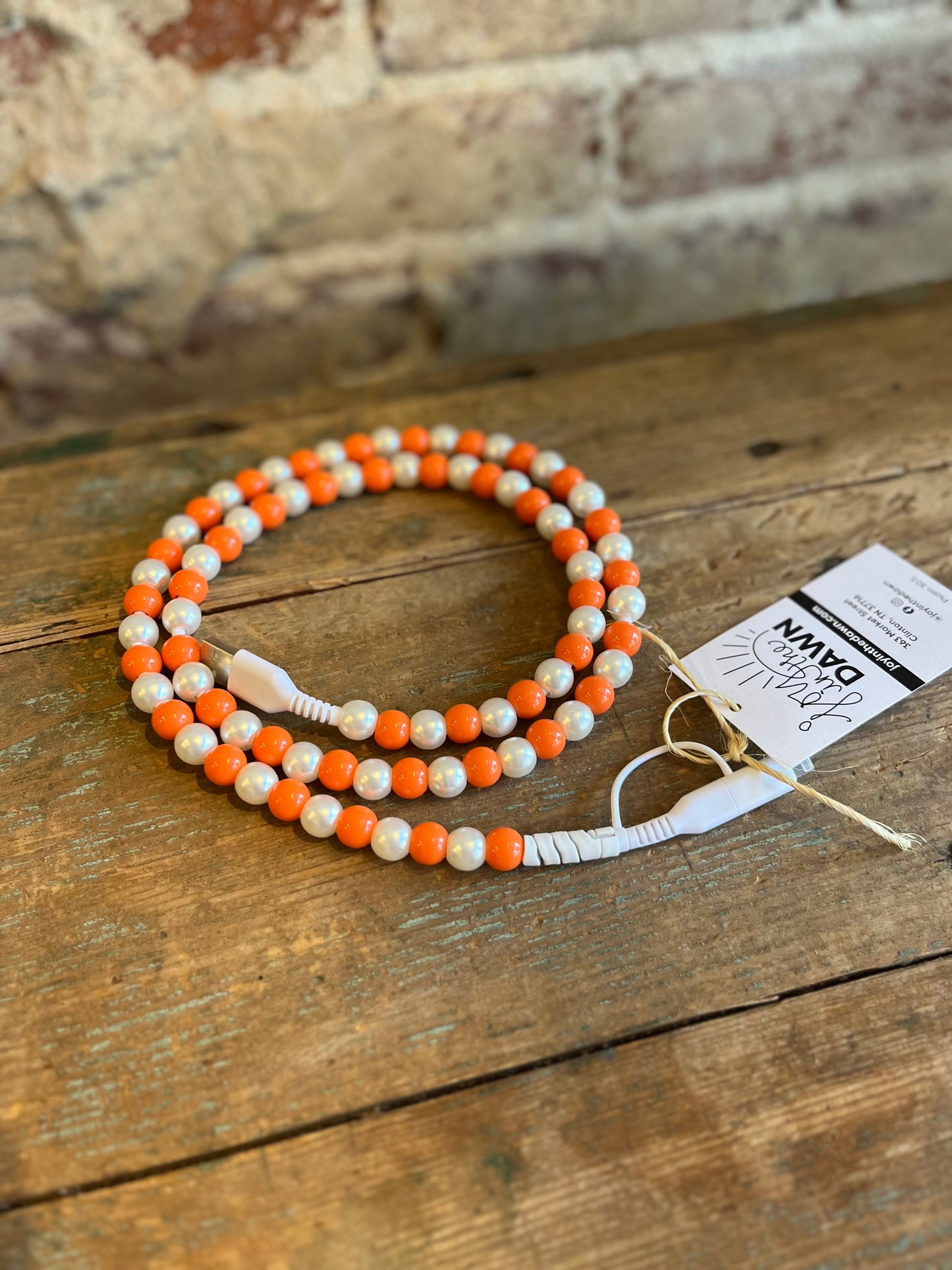 Orange + Pearl Bead Phone Charger